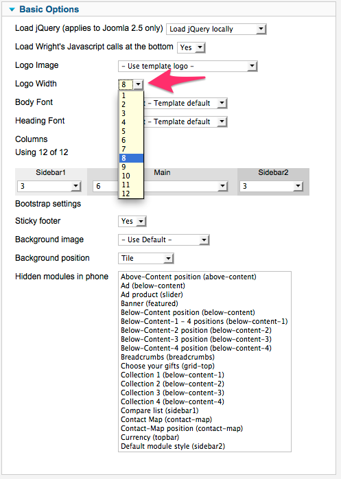 Logo width configuration