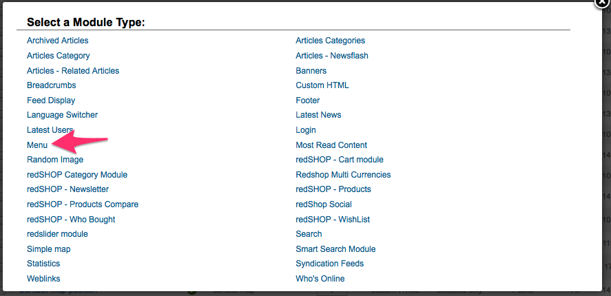Select Menu as module type